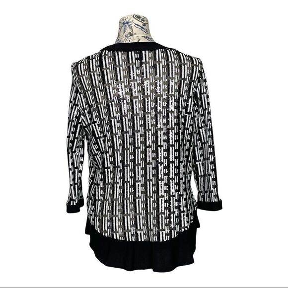 BLACK and White Sequin Beaded Open Front Jacket - Picture 5 of 13